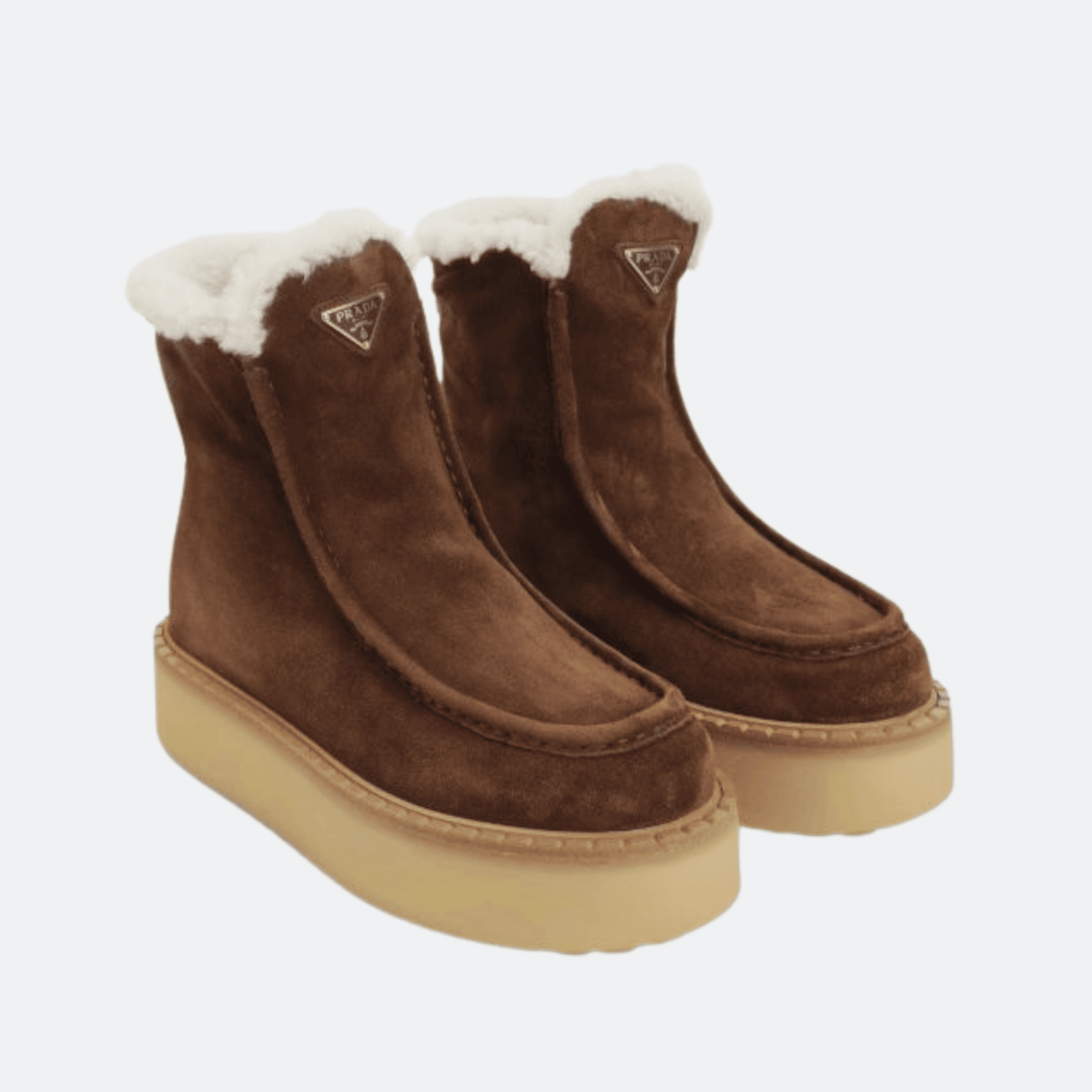 Prada Shearling-Lined Suede Ankle Boots With Triangle Logo And Platform Sole - Cinnamon Brown alternate