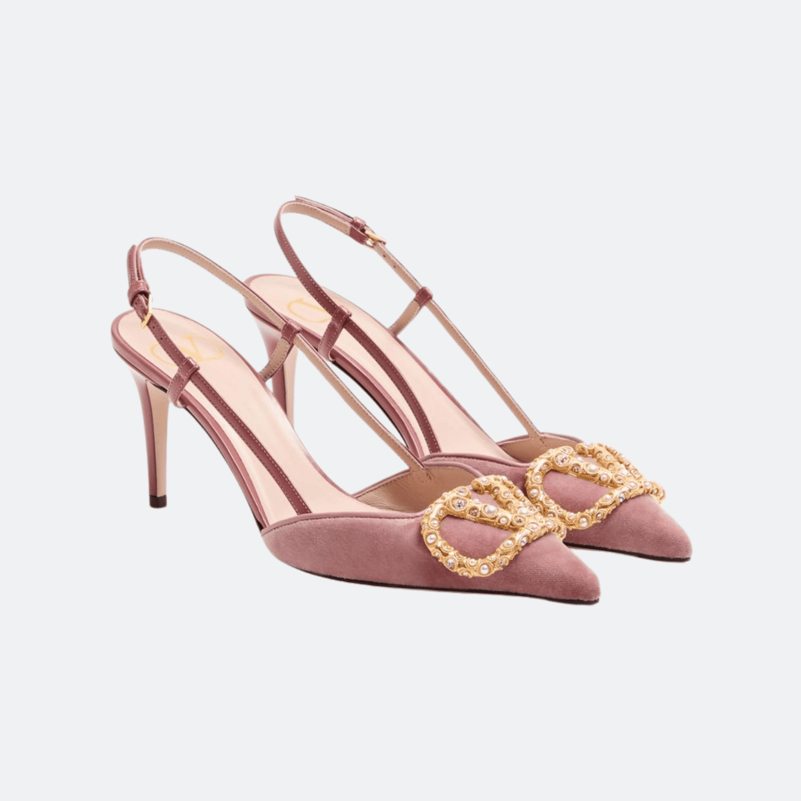 Valentino Garavani Vlogo Signature Slingback Pumps In Velvet With Jewel Logo 80mm – Dusty Rose alternate