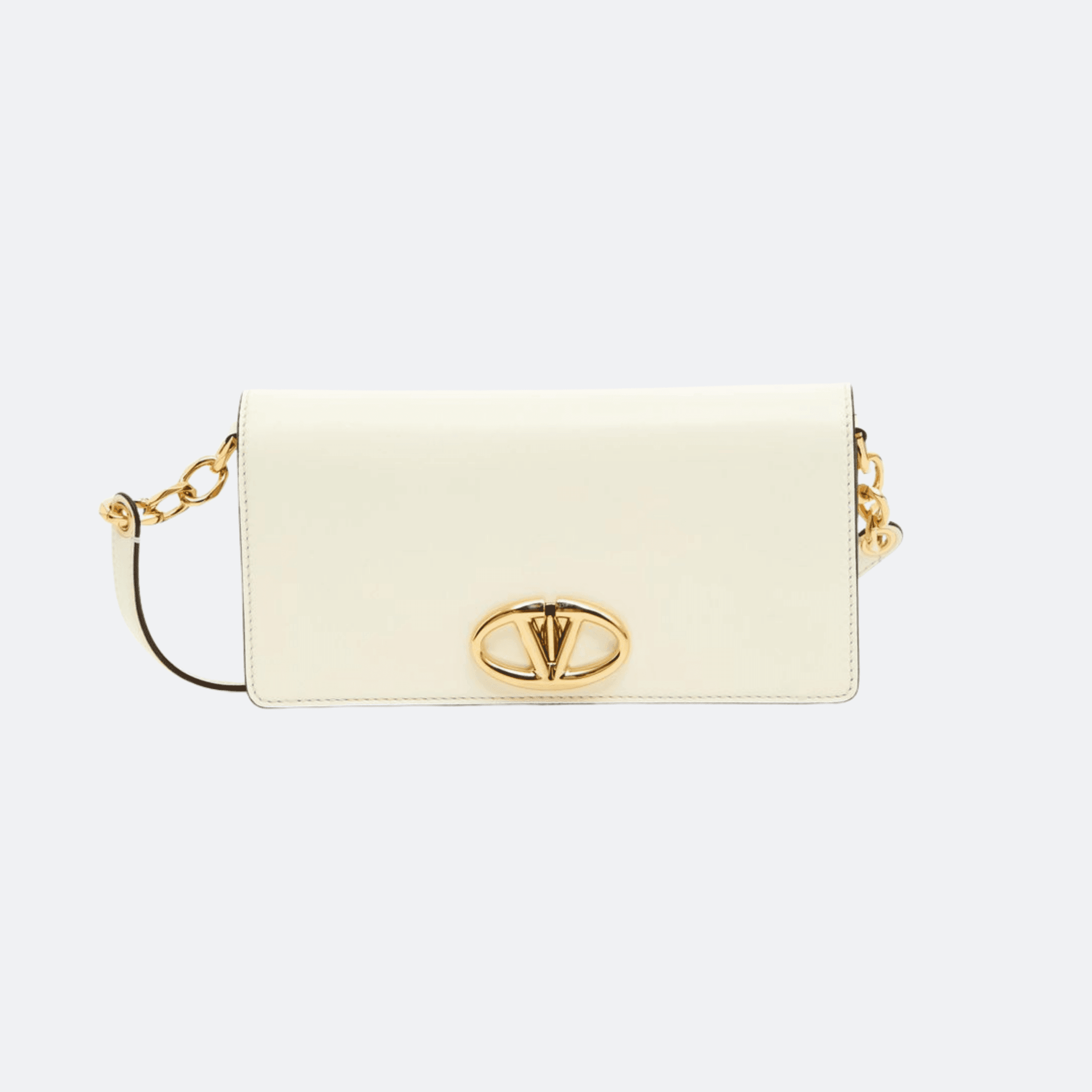 Valentino Garavani Vlogo The Bold Edition Wallet With Shoulder Strap In Nappa For Women - Ivory